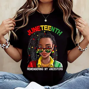 Juneteenth Celebrating My Ancestors Print T Shirt  Crew Neck Casual Wear For Leisure And Sports