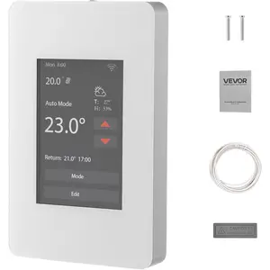 VEVOR 7-Day Programmable Thermostat, Home Thermostats for Radiant Underfloor Heating Cable,Heat Pump with GFCI & Sensitive Sensor,TFT Color Display Touchscreen,Efficient,Gray-White (Without WiFi)