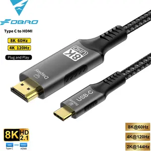 USB C to HDMI Cable 8K@60Hz 4K@120Hz Type C to HDMI-Compatible HDTV Cable for TV Converter MacBook Air iPad USB-C HDMI Adapter Wired Remote Aluminium