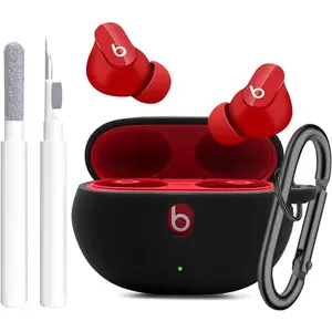 For Beats Studio Buds silicon Case with Cleaner kit 2021/2023, Soft Silicone Case for New Beat Studio Buds Plus Cover Protective Skin with Keychain, Cleaning Pen for Beat Studio Earbuds, Black