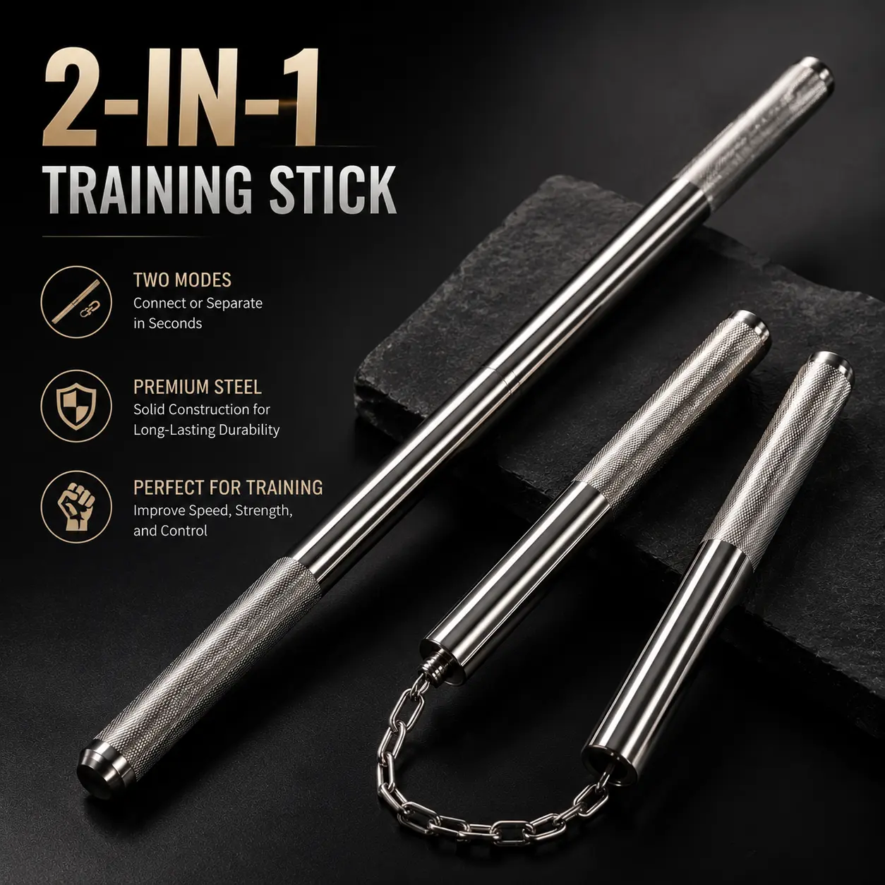 2-in-1 Connectable Nunchaku Training Stick with Non-Slip Grip, Detachable Martial Arts Training Tool for Beginners