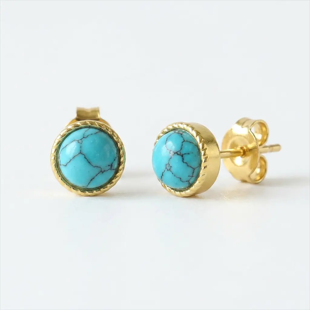 Turquoise Gold Stud Earrings | Vibrant Stone Inlay | Dainty Boho Jewelry | Trendy Layering Studs for Women | Southwest Style Gold Studs
