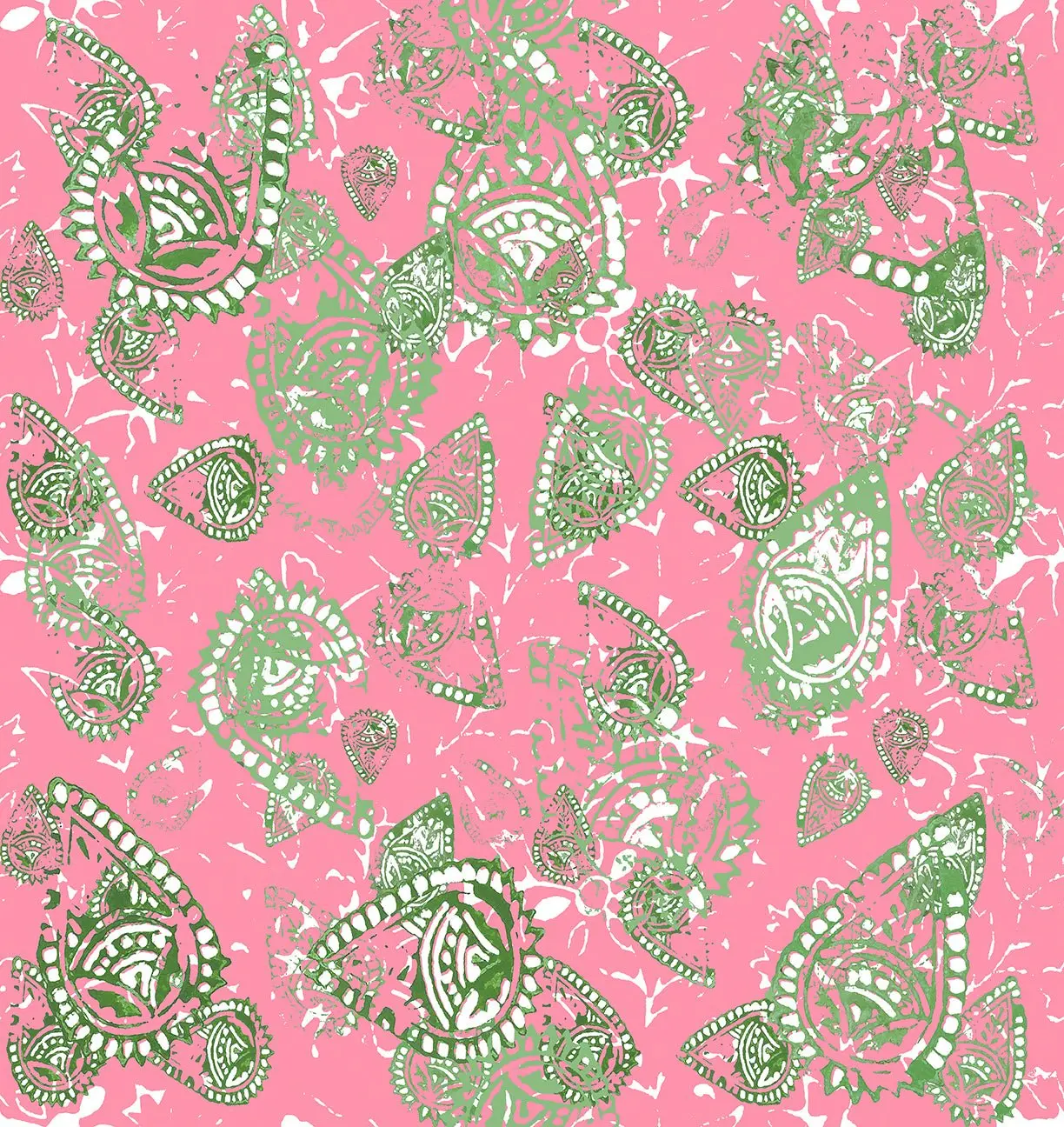 Paisley Block Pink Jade Peel and Stick Wallpaper