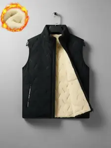 Men's Ultrasonic Vest Gilet for Fall & Winter, Pure Color Fleece Lined Warm Comfortable Stand Collar Top, Ideal for Daily Outdoors and Exercise