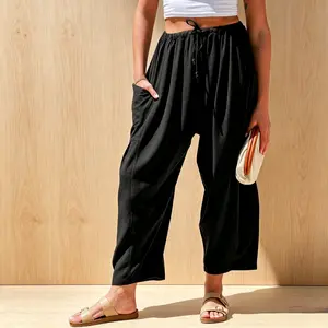 Womens Linen Blend Wide Leg Pants Oversize Casual Loose Fit Beach Palazzo Harem Pants with Pockets Vacation summer outfits  Womenswear