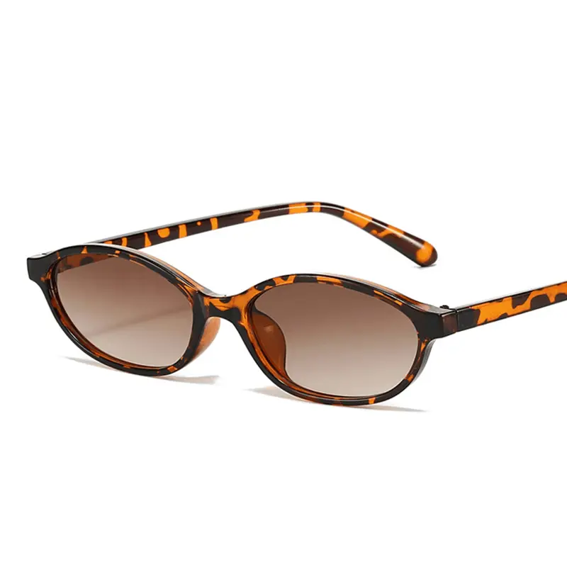 Women's Retro Oval Sunglasses in a Fashionable Brown Leopard Animal Print with a Small Full Rim Frame, Female