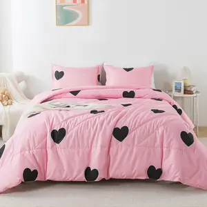 Blush  Love Comforter Set  Size, Cute Heart  Bedding Comforter for Girls Women, 3 count Soft Microfiber Fluffy Lovely Comforter Set for All Seasons Room Decor