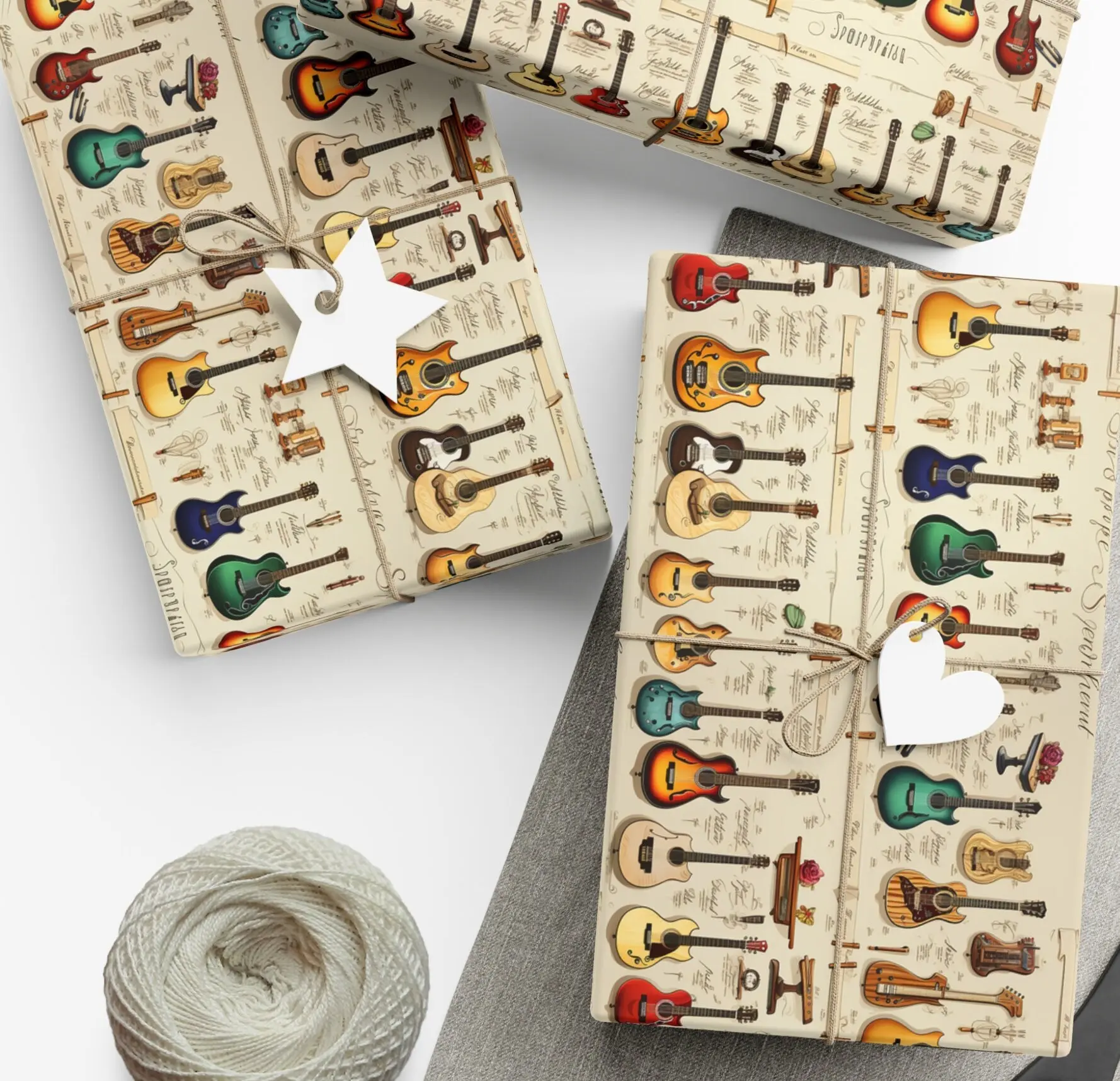 Musical Guitar Gift Wrapping Paper: Beige Music Lover Design