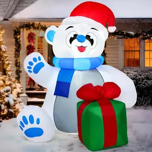 4 ft Christmas Inflatable Polar Bear with Gift Decoration, Blow Up Polar Bear with Build-in LEDs for Xmas Yard Decoration Holiday Indoor Outdoor Garden Lawn Party Favor Holiday Supplies Décor