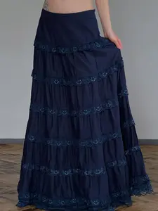 Women's Lace Trim Skirt, Boho Fashion Skirt for Beach Holiday Vacation, Ladies Summer Clothes, Casual Skirt