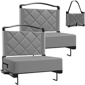 Stadium Seats with Back Cushion, Folding Stadium Seats for Bleachers Hold up 400lbs, Wide Bleacher Seat with Shoulder Strap & Handle for Sports Events (Gray, 2pcs)
