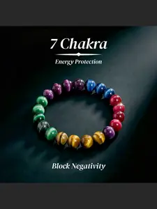 7 Chakra Protection Bracelet, Tiger Eye Obsidian Multicolor Crystal Energy Beaded Bracelet, Spiritual Stretch Jewelry for Women 19cm