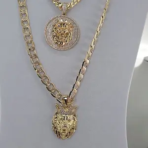 (77) Lion king 14 k gold plated   with chain 8mm 24 inches