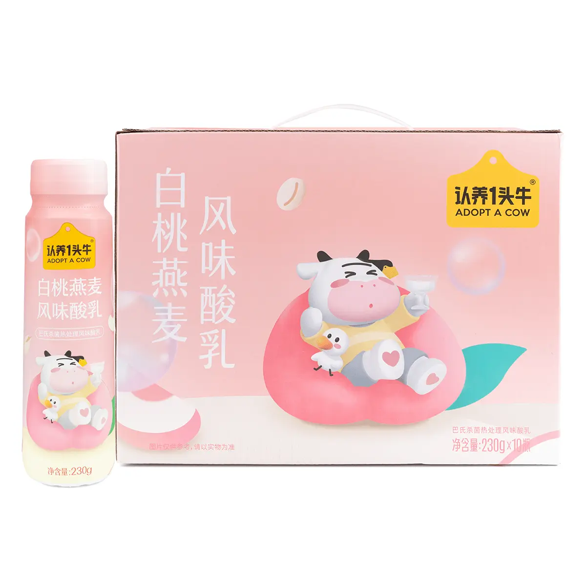 Adopt A Cow Milky Creamy Yoghurt Drink - White Peach & Oat Flavor, 230g*10 Bottles, Dairy Beverage Adopt A Cow Milky Creamy Yoghurt Drink - White Peach & Oat Flavor, 230g*10 Bottles, Dairy Beverage