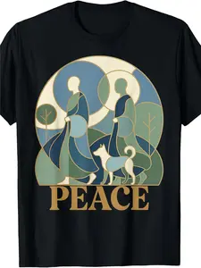 Peace Walking Monks and Aloka Dog Walk for Peace Zen T-Shirt Slightly Elastic, 100% Cotton, S-XXXLUnisex 2026 Black T-Shirt