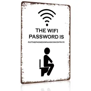 8x12 Inch Aluminum Metal Sign - "The WIFI Password Is PutThePhoneDownAndConcentrate" Funny Bathroom Decor |   Perfect for Home, Man Cave, Bar, Cafe, and Guest Restrooms |   Retro Tin Plaque, Easy to Hang, Hilarious Toilet Humor Art