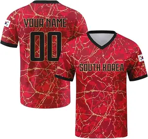 Personalized South Korea 2026 Jersey, Custom Name Number Jersey, Red Black V-Neck Korea Flag Game Day Shirt, Marble Graphic Korean Fan Jersey, Great Gift for Players and Fans