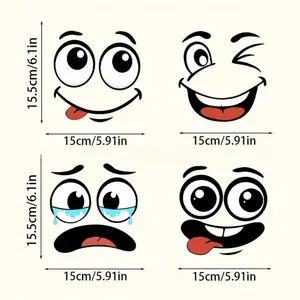 Set of 4 Fun Trash Can Stickers — Cute Toilet Lid Decals, Cartoon Expression Self-Adhesive Stickers for Kitchen Fridges and Various Bins; Versatile Indoor/Outdoor Decorative Wall Decals featuring Wacky Expressions