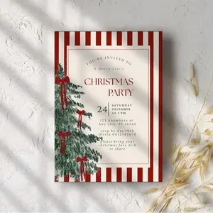 Christmas Party Invitation, Editable Holiday Gathering Invite,Template, Red Bow Holiday Gathering Invitation