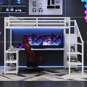Loft Bed with Wardrobe & Integrated Desk | Multi-Functional Storage Loft Frame | Space-Saving Design for Bedroom, Dorm & Studio