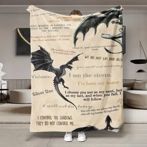 Dragon Knight Quote Patchwork Flannel Blanket, Soft Lightweight Warm, Perfect for Bedroom Holiday Decor, All Seasons, Bed Sofa Office Camping Travel Gift