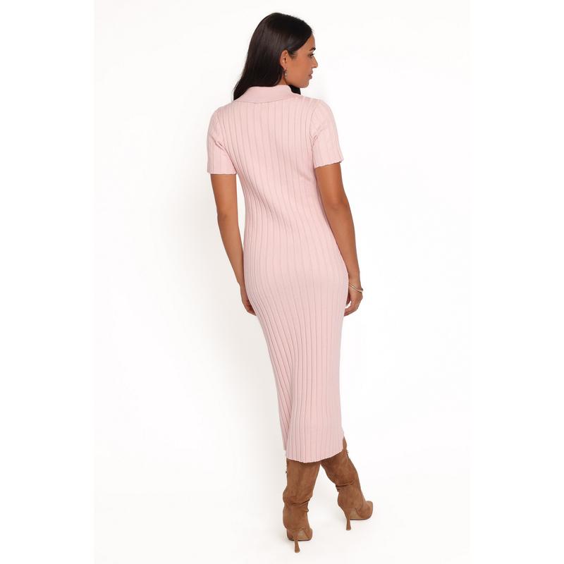 Aisha Short Sleeve Knit Midi Dress - Pink