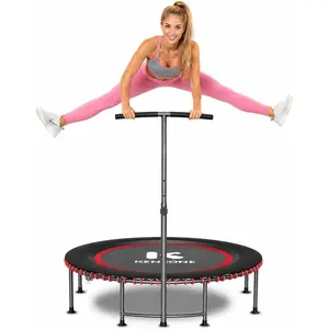 40/48" Low- Rebounder Trampoline for Adults with Bungee, 450/550LBS Quiet Mini Exercise Trampoline with Adjustable U/T-Shaped  Handle Bar, Fitness Equipment for Indoor/Gym Worout