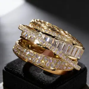 Gold Plated CZ Crisscross Wrap Ring | Baguette & Round Stone Design | Perfect for Parties & Anniversaries | Ideal Gift for Her