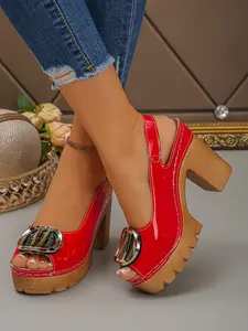Summer New Multi-Color Metal Buckle Thick Sole Wedge Heel Sandals, Women's High Heeled Sandals, Fashionable and Stylish Footwear, Thick Bottom Shoes