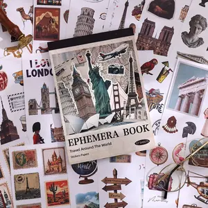 57sheets Vintage Travel Scrapbook Kit – 32 sheets Retro Stickers + 25 sheets Scrapbook Paper for Scrapbooking, Memory Keeping, Journaling, and Adventure Albums, Perfect for Travelers and DIY Craft Enthusiasts, Ephemera Book