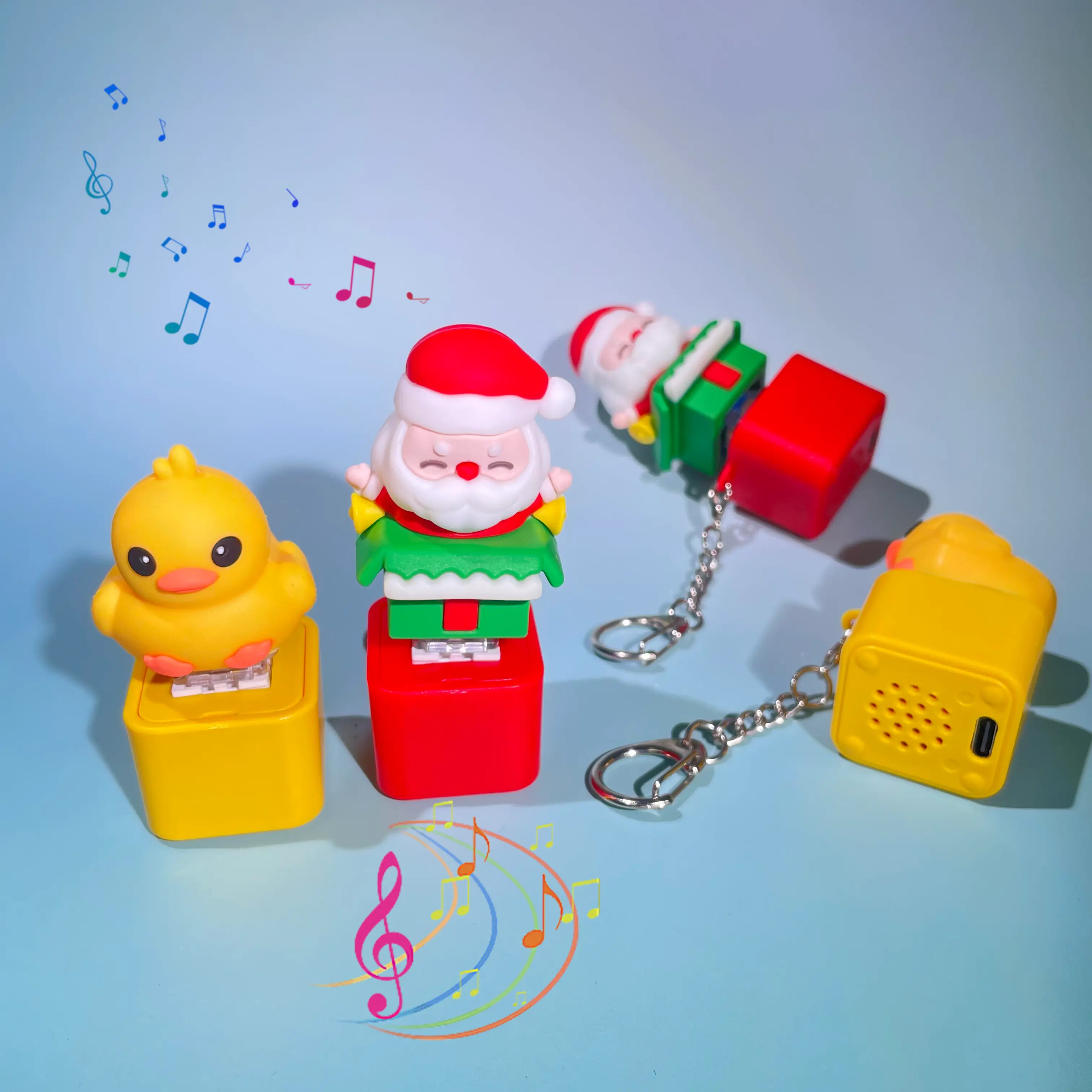 Cute Design Rechargeable Santa Claus Christmas Car Keychain with 4 Festive Songs Type C Charging Perfect Holiday Gift & Stress Relief Companion