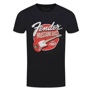 Fender T-Shirt Mustang Bass Guitar Rock Band Official New Black