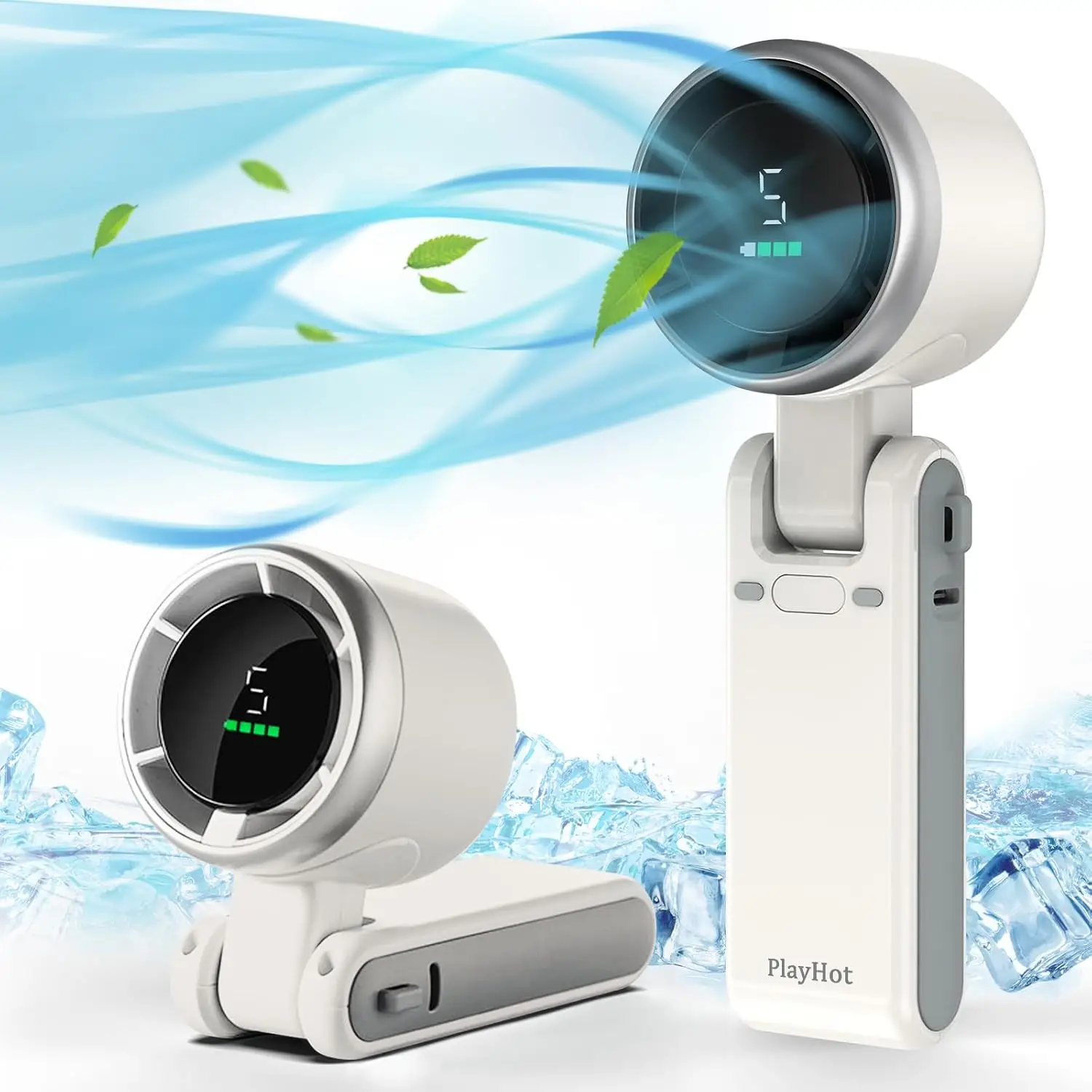 PLAYHOT Portable Handheld Turbo Fan -Super Strong wind, 5-Speed Adjustable Mini Fan with USB Rechargeable 4000mAh Battery, Ideal for Camping Travel Ou