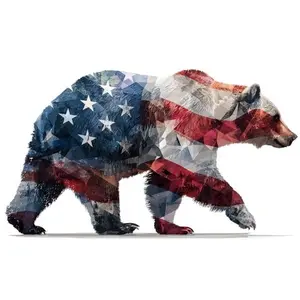Geometric Bear Bison American Flag Decal Patriotic Wildlife Sticker with USA Stars and Stripes Design Bold Red White Blue Vinyl Art for Car Truck or Window
