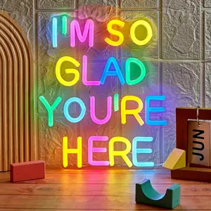 1 I'M SO GLAD YOU ARE HERE Neon Sign, Indoor Bedroom Party Festival Bar Restaurant Classroom Library Birthday Gift Decoration Light, No Power Plug, USB Powered