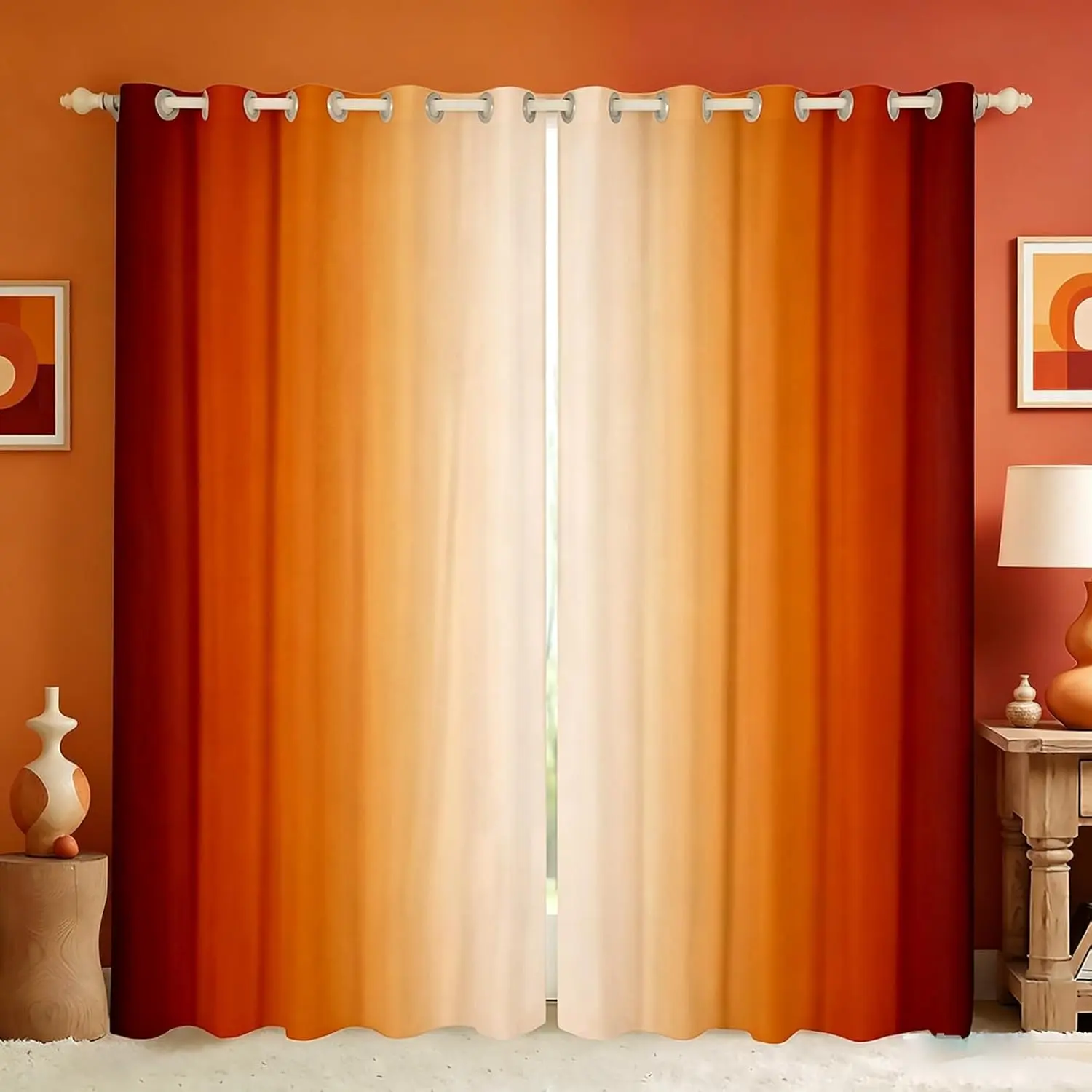 Gradient Abstarct Curtains for Living Room Orange White Black Out Curtains 2 panel Sets,Contemporary Aesthetic Ombre Boho Minimalist Modern Art Bedroom Curtains Abstract Wall Art