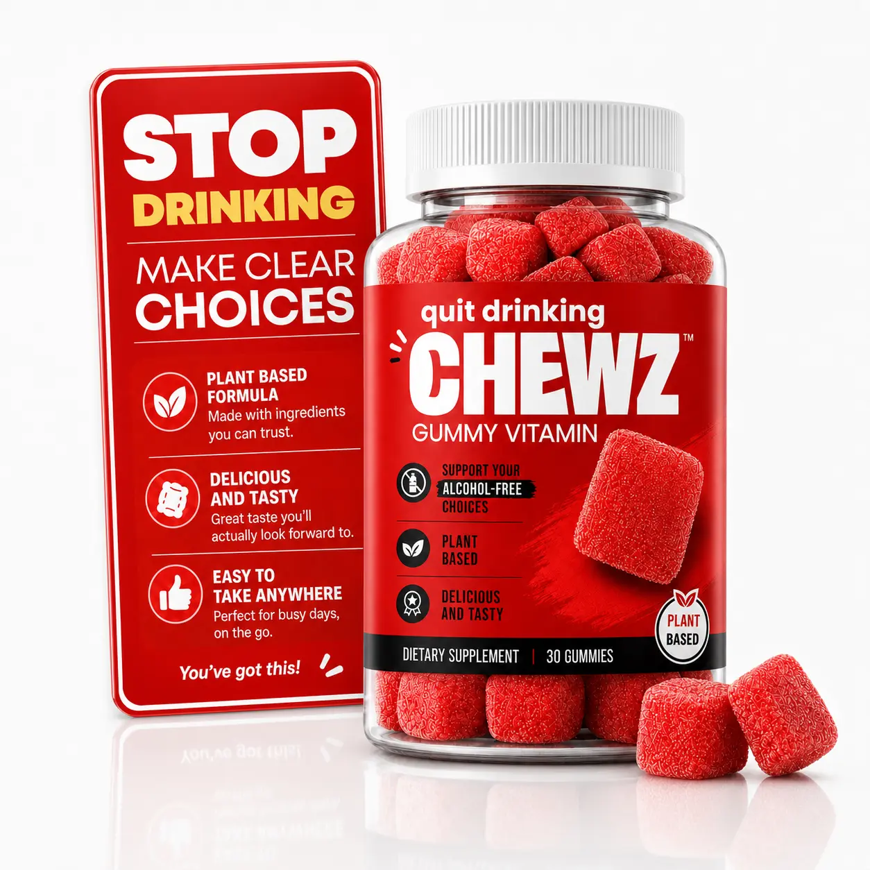 CHEWZ Quit Drinking Gummy, Support Your Alcohol-Free Choice, Break the Crave, Natural Relaxation, Plant Based, Daily Balance & General Wellbeing