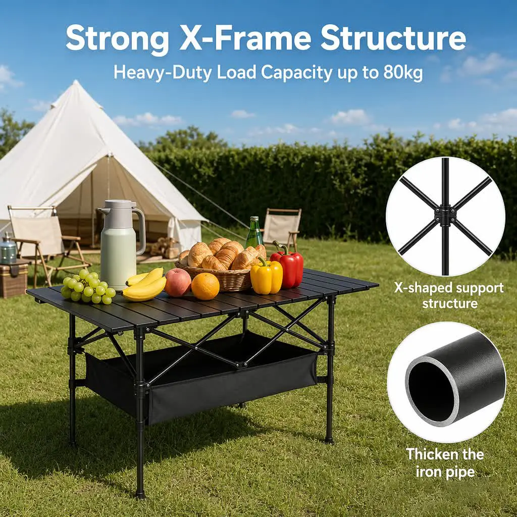 Portable camping table, foldable beach table, easy to carry, very suitable for outdoor, picnic, barbecue, cooking, festivals, beach and home use