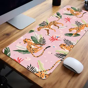 Pink Cheetah Tropical Leaves Gaming Mouse Pad Extra Large Computer Mouse Pads for Desk xxl Mouse Pad for Laptop Big Mouse Pad Extended Mouse Pad with Non - Slip Rubber Base Stitched Edge for Home and Office