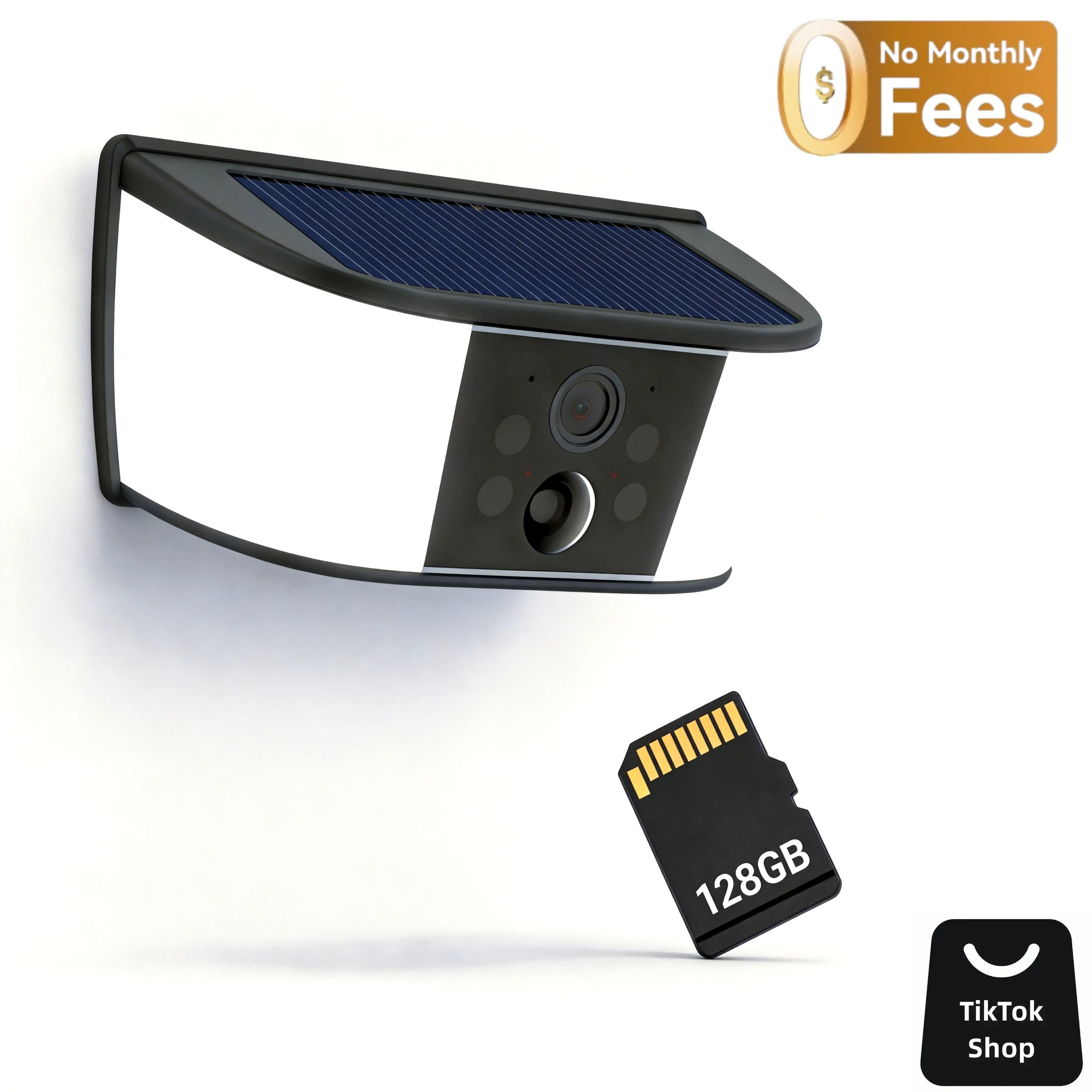Wireless Solar Wall Light Security Camera - No Monthly Fee, 128GB Local Storage, 100% Wireless Outdoor, 3MP HD, Full-Color Night Vision, Human Motion Detection, 2-Way Talk, IP65 Waterproof, No Subscriptions