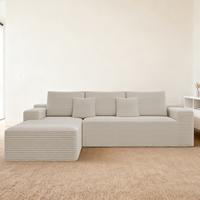 WHITE(plush Corduroy Fabric)-Left Facing Chaise