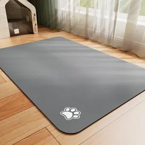 Pet Feeding Mat 12x19 Inch – Absorbent Placemat for Dog & Cat Food and Water Bowls with Waterproof Non-Slip Rubber Backing, Quick Dry Design (Striped Dark Gray)
