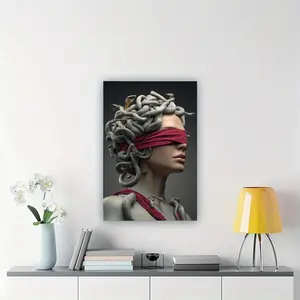 2D Flat, 1pc Elegant Woman with Snakes Hair Canvas Wall Art - Modern Gothic Home Decor in Wooden Frame, Vertical Hanging Decoration for Living Room, Office, Bathroom - Unique Birthday, Mother's Day, Housewarming Gift Idea, Artistic Design	
