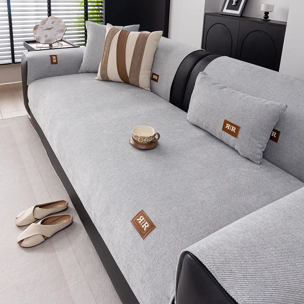 Pure Color Chenille Sofa Cover, Non-Slip Soft Washable Satin Fabric, Soft Sofa Protector Ideal for Home Living Room Bedroom Hotel Dorm Use, Sofa Slipcover, Sofa Couch Covers