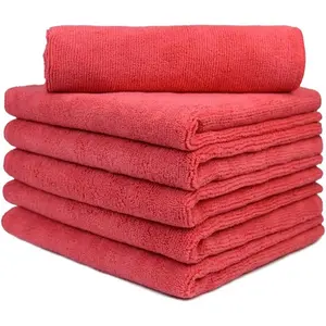 Microfiber Detailing Towels, 340 GSM Lint Free  Buffing Waxing Polishing Drying Towels (6, Red, 16x16 Inch)