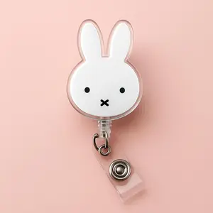 Miffy Cute Bunny Retractable Badge Reel | Adorable ID Card Holder | Kawaii Name Tag Clip for Nurse, Office, Student