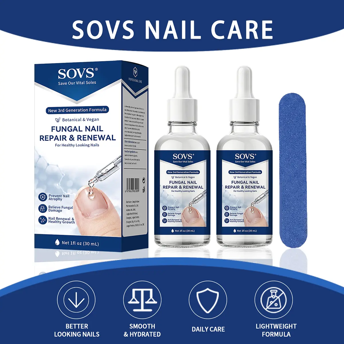 [BUY 1 GET 1 FREE] SOVS New Version 30ml Nail Repair Serum with Precision Dropper | Gentle Daily Nail Renewal Liquid | Lightweight Botanical Formula for Fingernails & Toenails | Toenail Care at Home for Healthier-Looking Nails