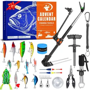 Fishing Advent Calendar 2025 for Men, 24-Day Fishing Tackle Advent Calendar with Fishing Rod Holder, Fish Lip Gripper, Hook Tier, Christmas Count-Down Calendar for Father, Husband, or Boyfriend