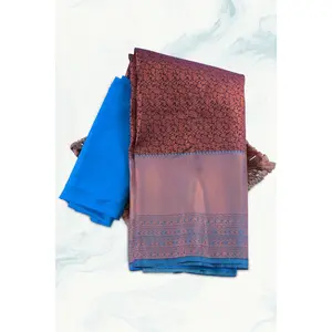 Brown Kanchipuram Silk Saree - Handwoven Golden Design