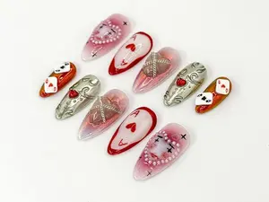 Limited Edition Press On False Nails, JC667HK, Artistic Clown Poker-Themed Design, Bold Vibrant Carnival-Inspired Dark Aesthetic Nail Art Decor